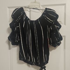 Vince Camuto Black and White Puff Sleeve Blouse